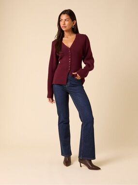 Nobody’s Child Women’s Maroon V-Neck Button Cardigan Sweater